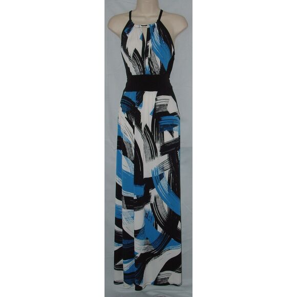 NEW NWT Multicolored Sz Small Sleeveless Stretchy Jersey Knit Keyhole Maxi Dress - Picture 1 of 3